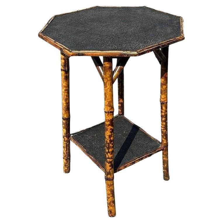Restored Aesthetic Movement Tiger Bamboo Octagon Side Table w/ Embossed Top - 14