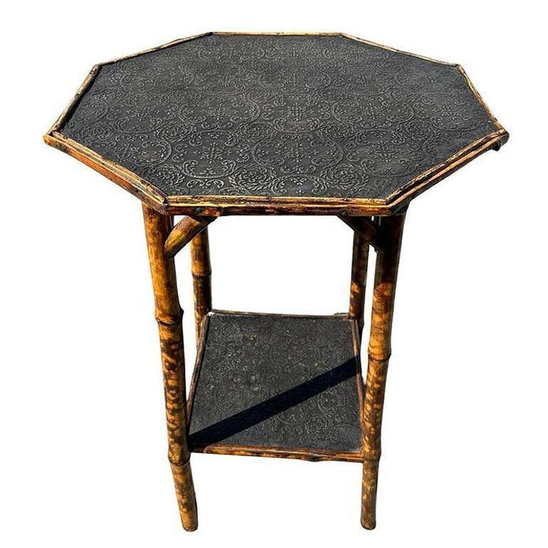 Restored Aesthetic Movement Tiger Bamboo Octagon Side Table w/ Embossed Top - 4