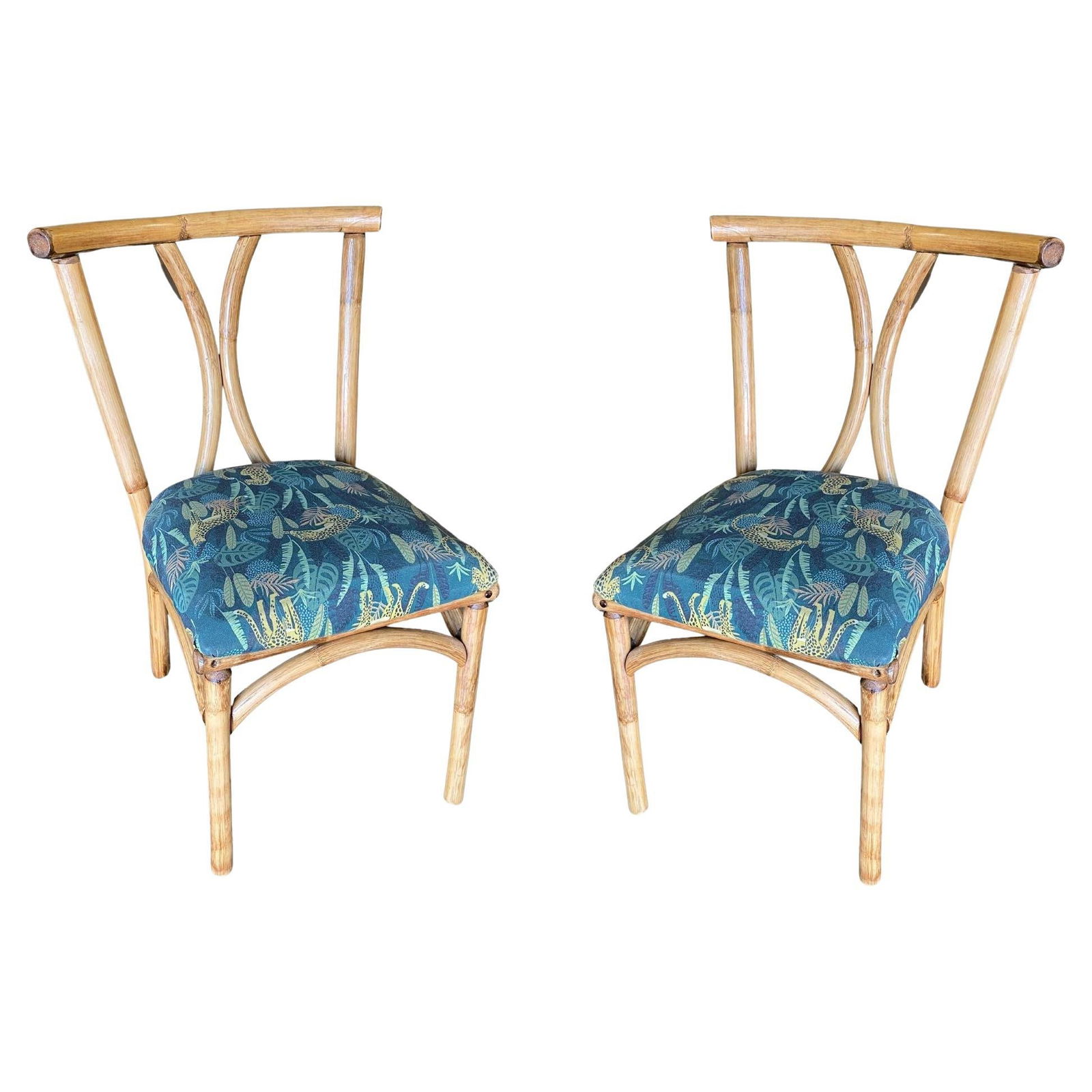 Restored Midcentury Rattan Dining Side Chair with Hourglass Back, Pair - 7