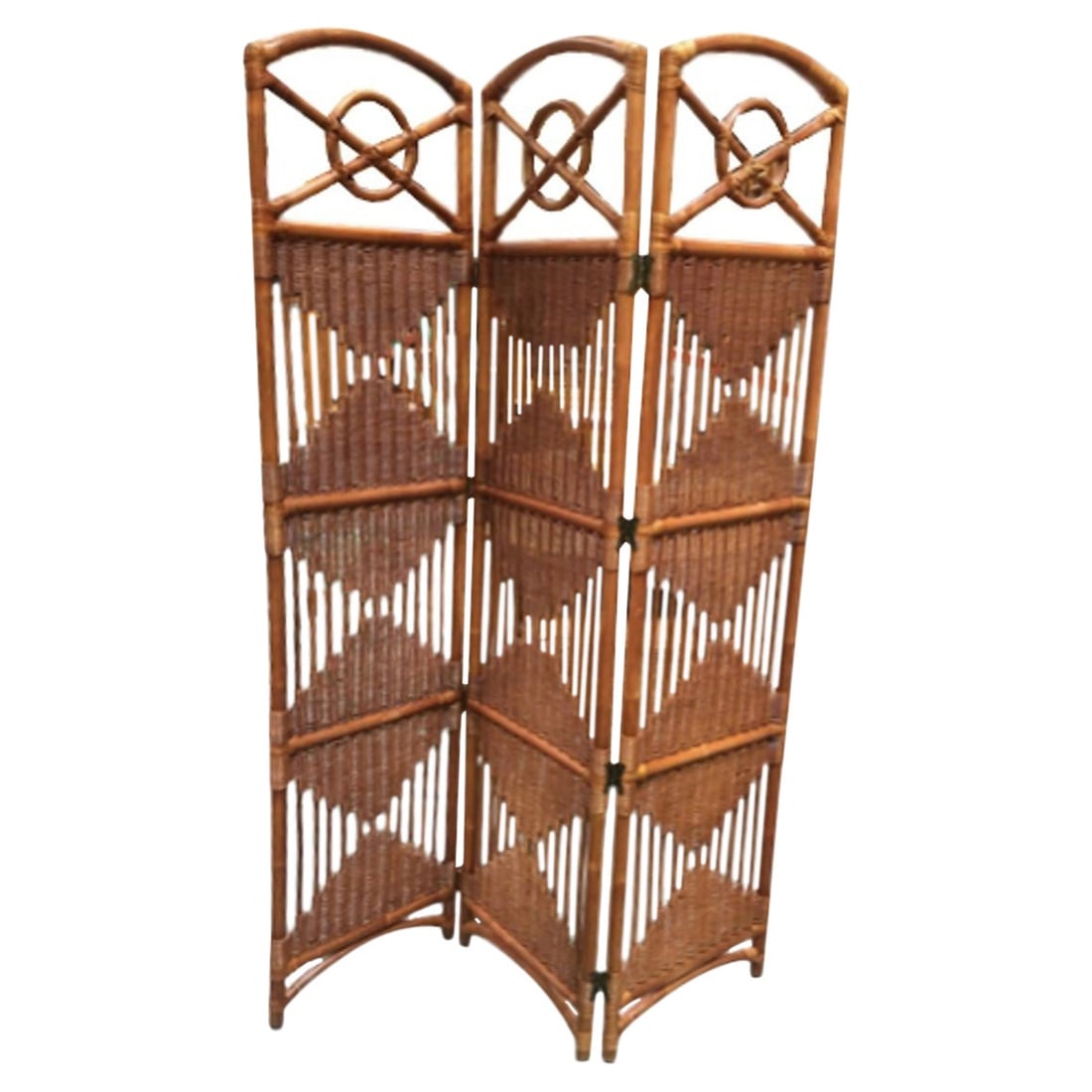 Folding Screen, Rattan and Woven Wicker 3 Panel - 7