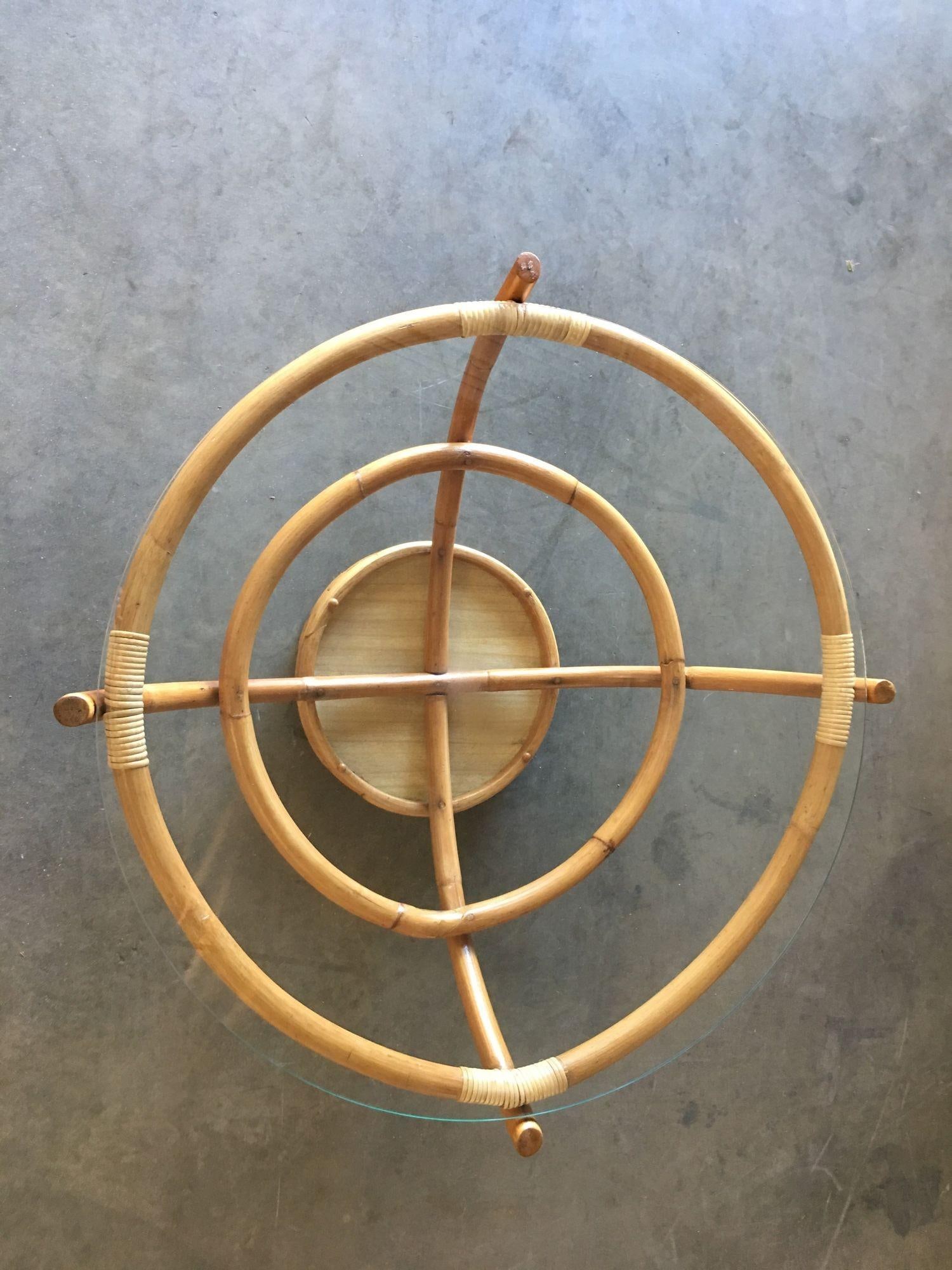 Restored Four Pole Rattan Coffee Table with Floating Glass Top - 3