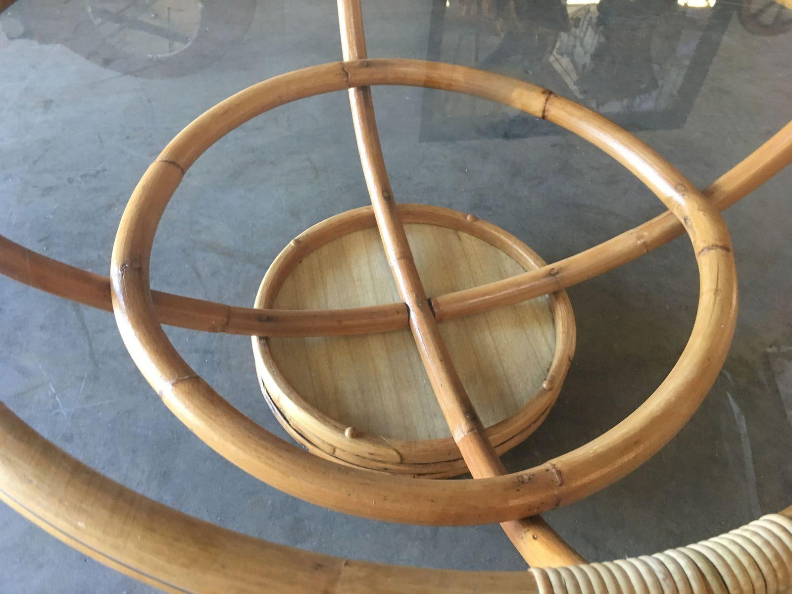 Restored Four Pole Rattan Coffee Table with Floating Glass Top - 6