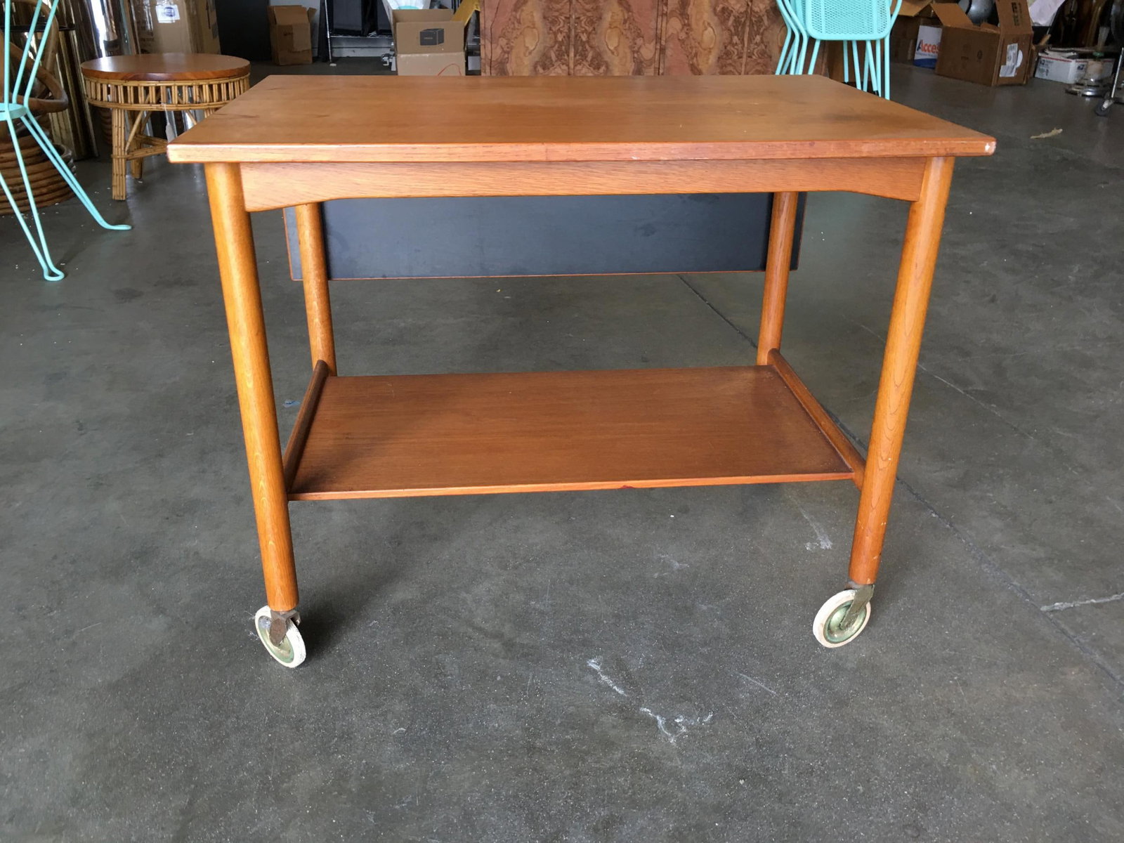 Danish Modern Teak Bar Cart with Convertible Folding Table top - 18