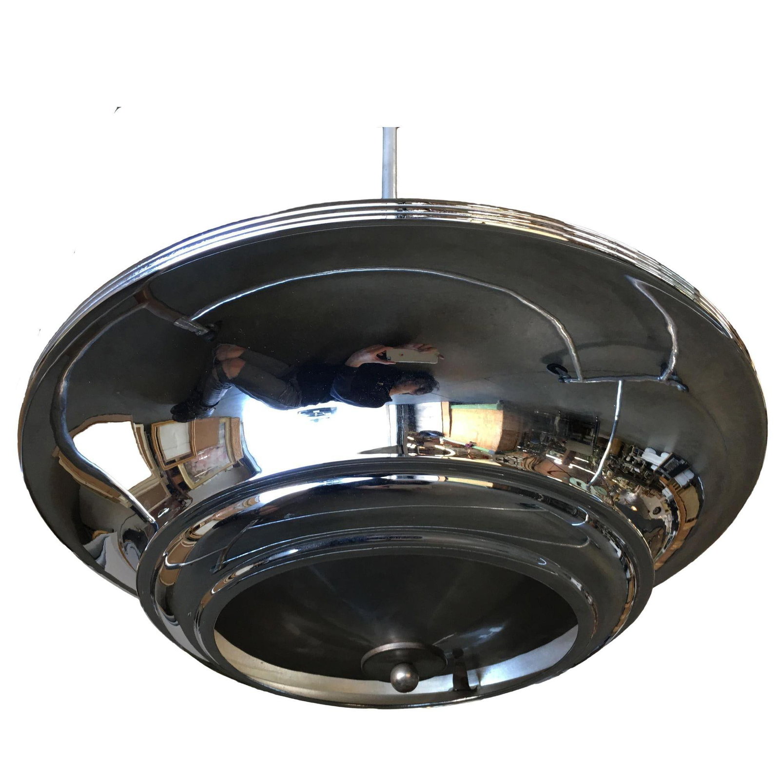 2 Layer Chrome Art Deco Streamline Saucer Ceiling Pendant Chandelier 4 Available - 18