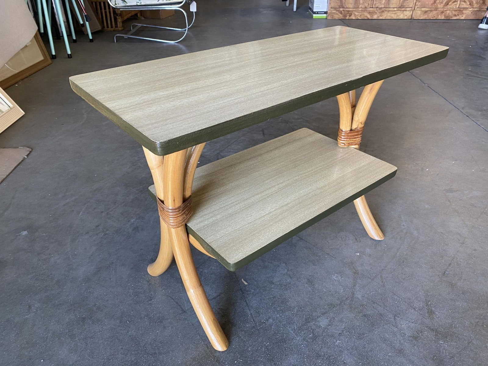 Restored "Hour Glass" Two-Tier Rattan Side Table - 6