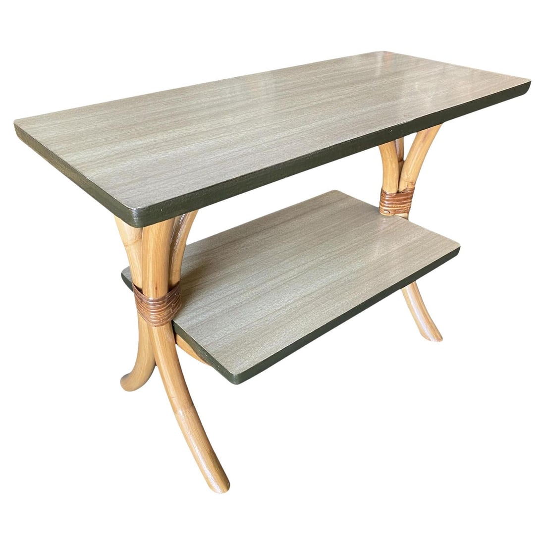 Restored "Hour Glass" Two-Tier Rattan Side Table - 7