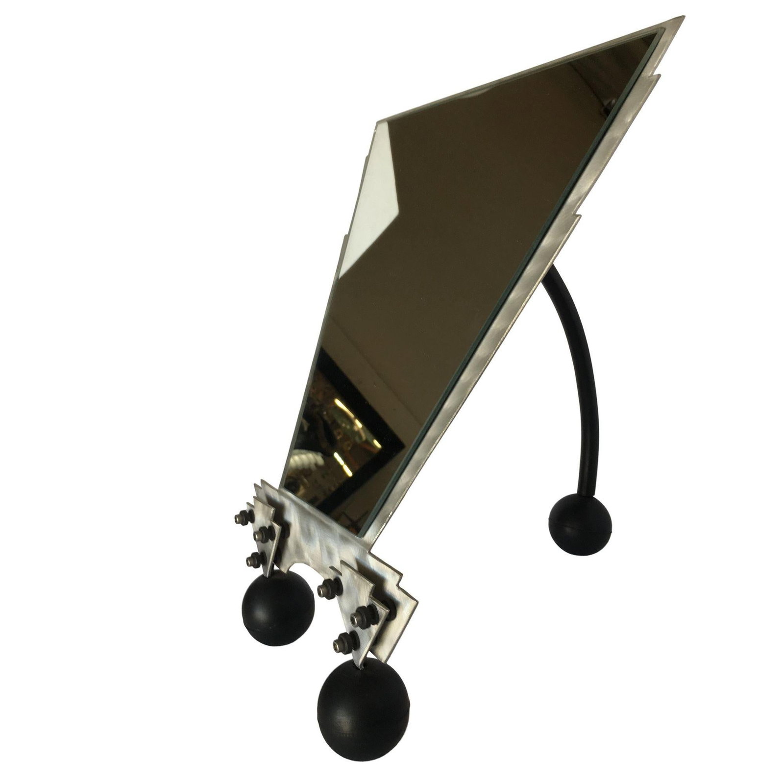 Custom Memphis Style Machined Metal Table Top Vanity Mirror - 15