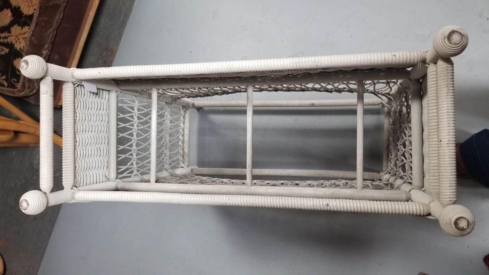 Restored White Rattan Wicker Plant Stand - 4