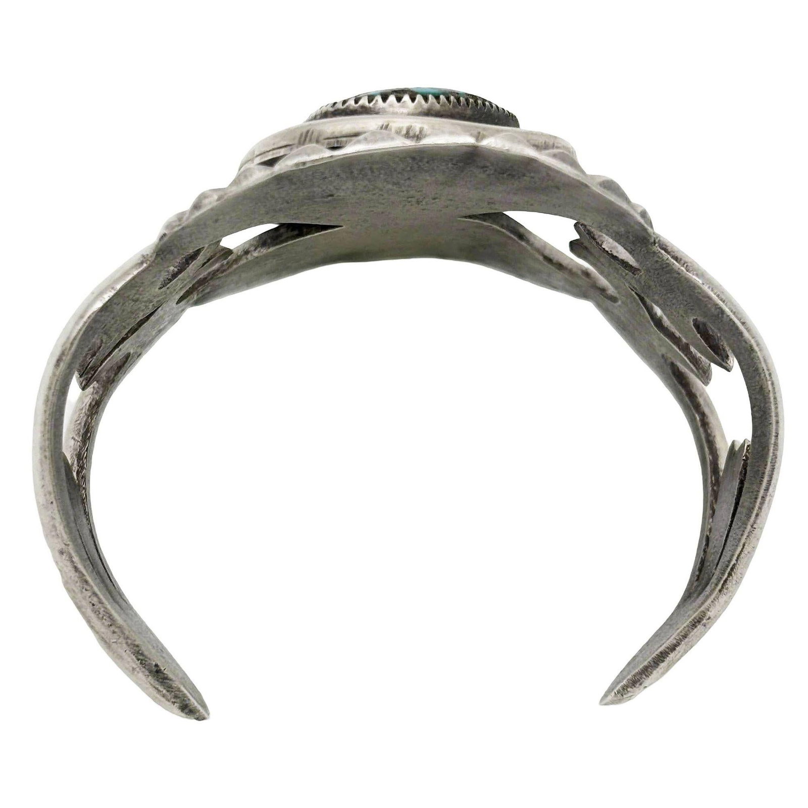 Mid-century Sterling Silver Navajo Cuff Bracelet w/ Bisbee Blue Turquoise Stone - 10