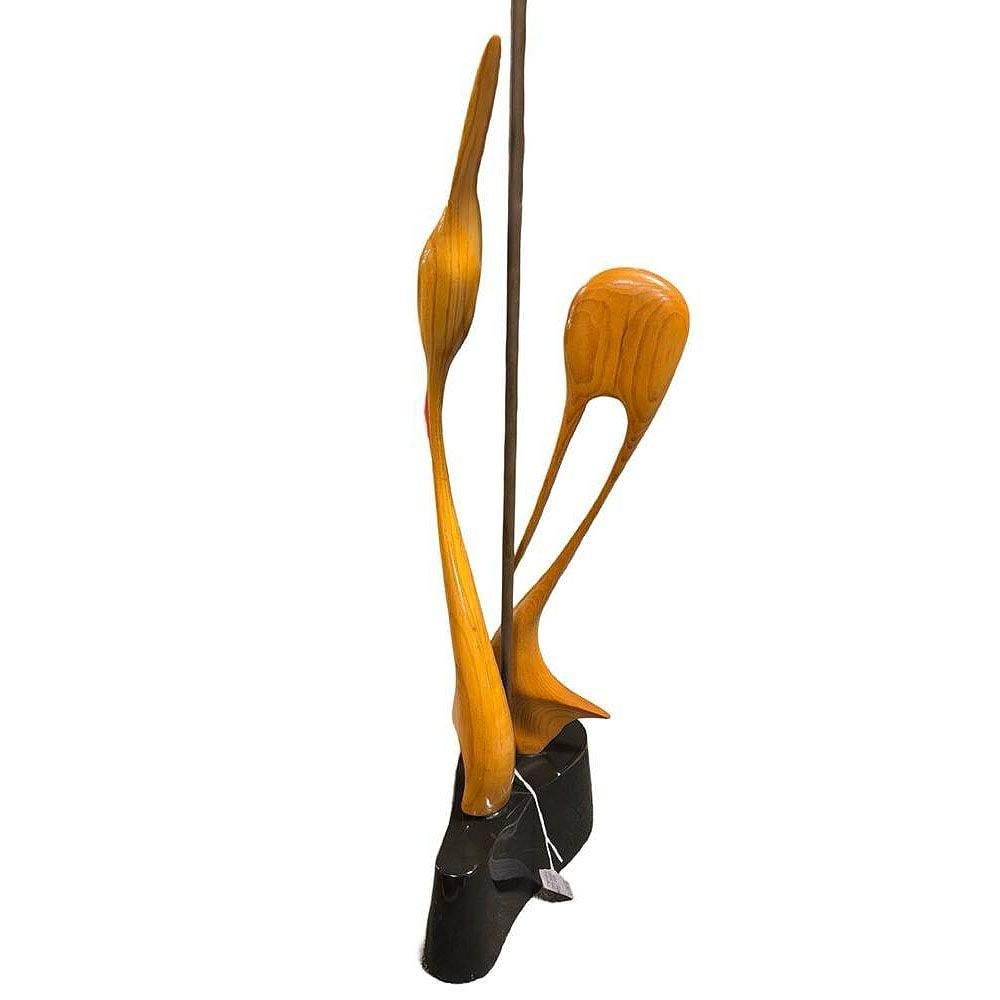 Finnish Carved Maple Lovers Crane Table Lamp Attributed to Sakari Pykälä - 11