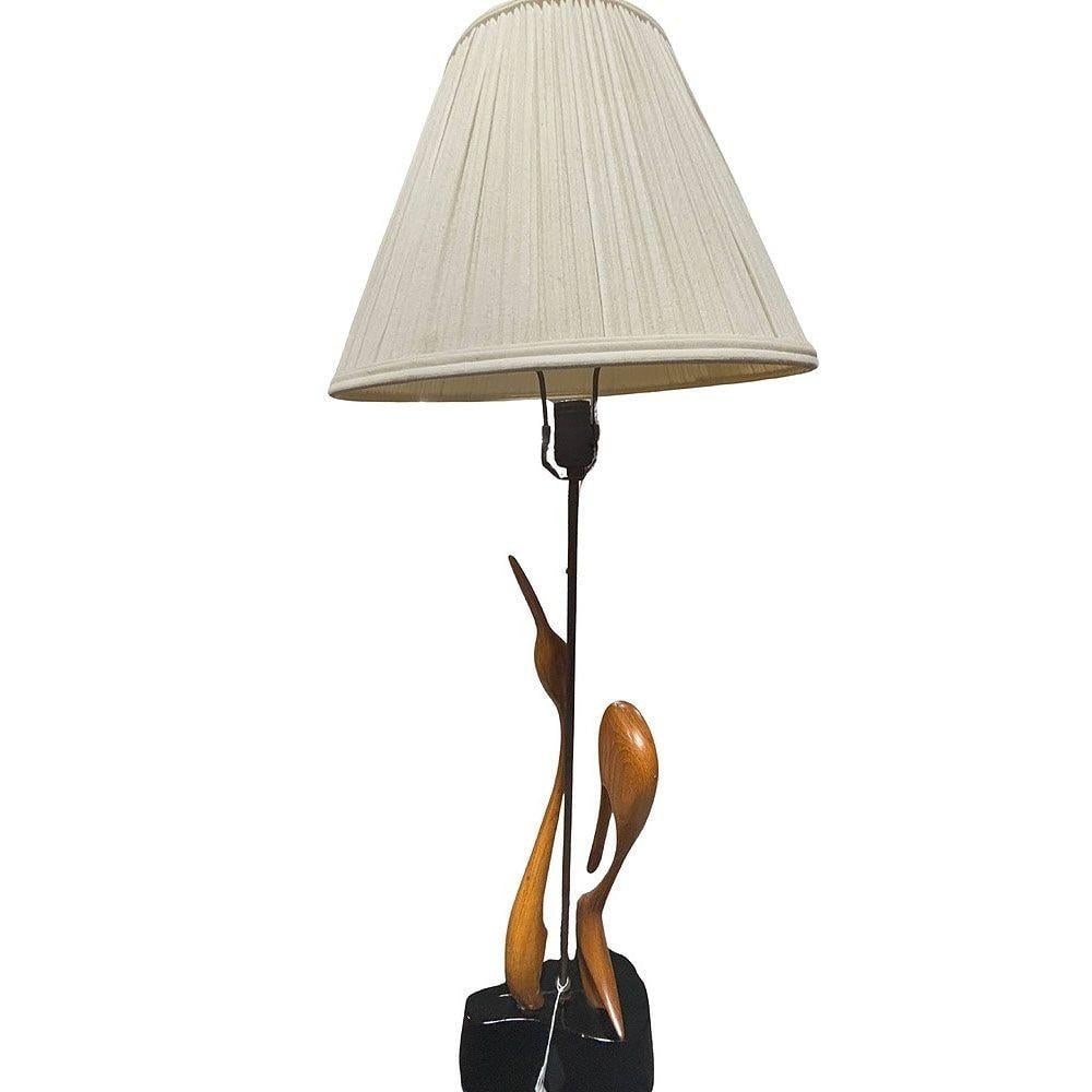 Finnish Carved Maple Lovers Crane Table Lamp Attributed to Sakari Pykälä - 2