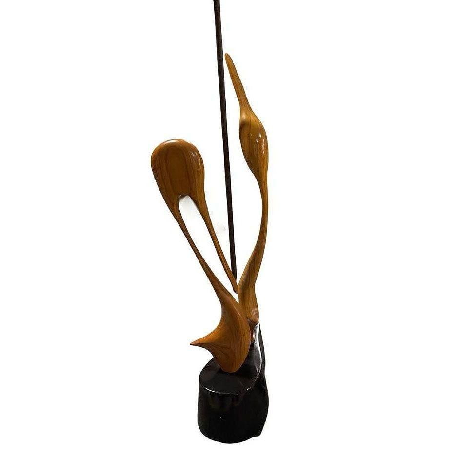 Finnish Carved Maple Lovers Crane Table Lamp Attributed to Sakari Pykälä - 6
