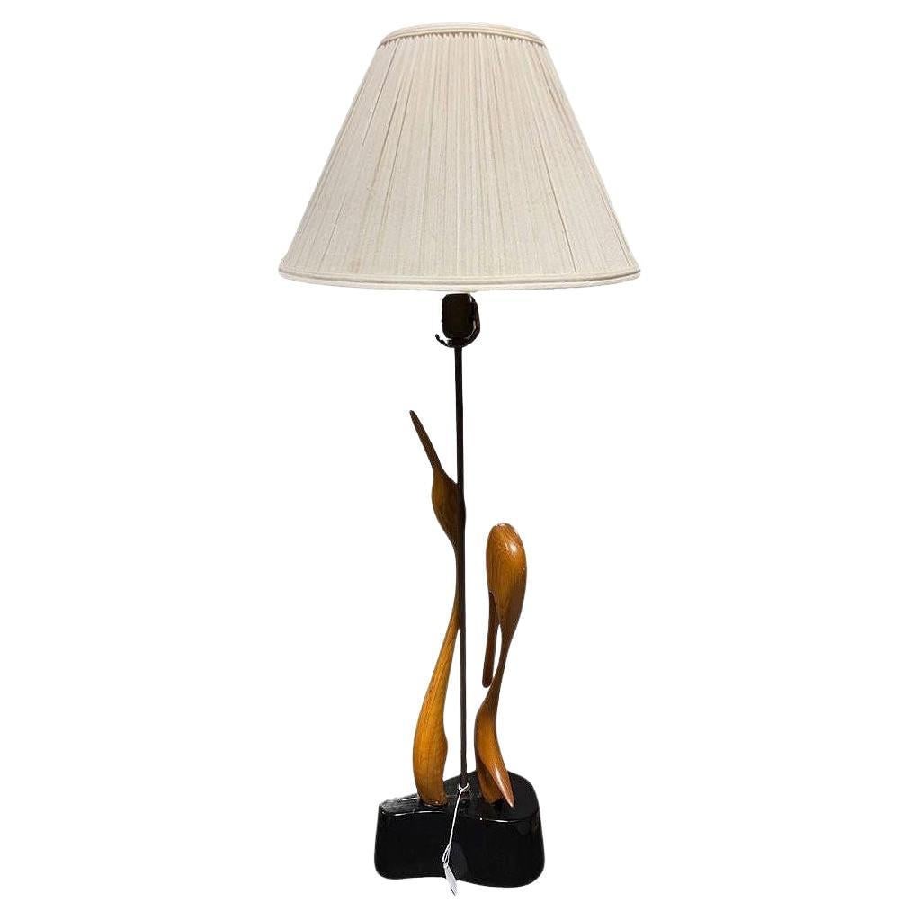 Finnish Carved Maple Lovers Crane Table Lamp Attributed to Sakari Pykälä - 7