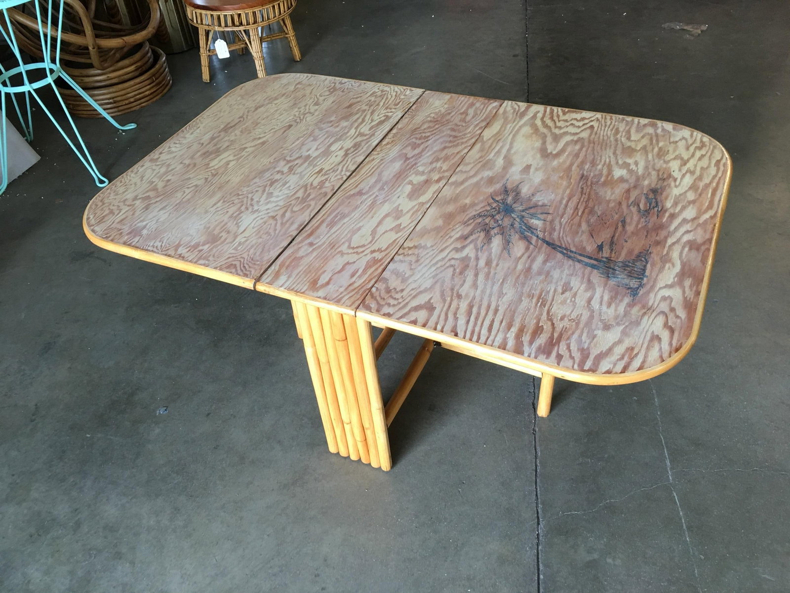 Rare Restored Gateleg Dining Table with Screen Printed Plywood Top - 18
