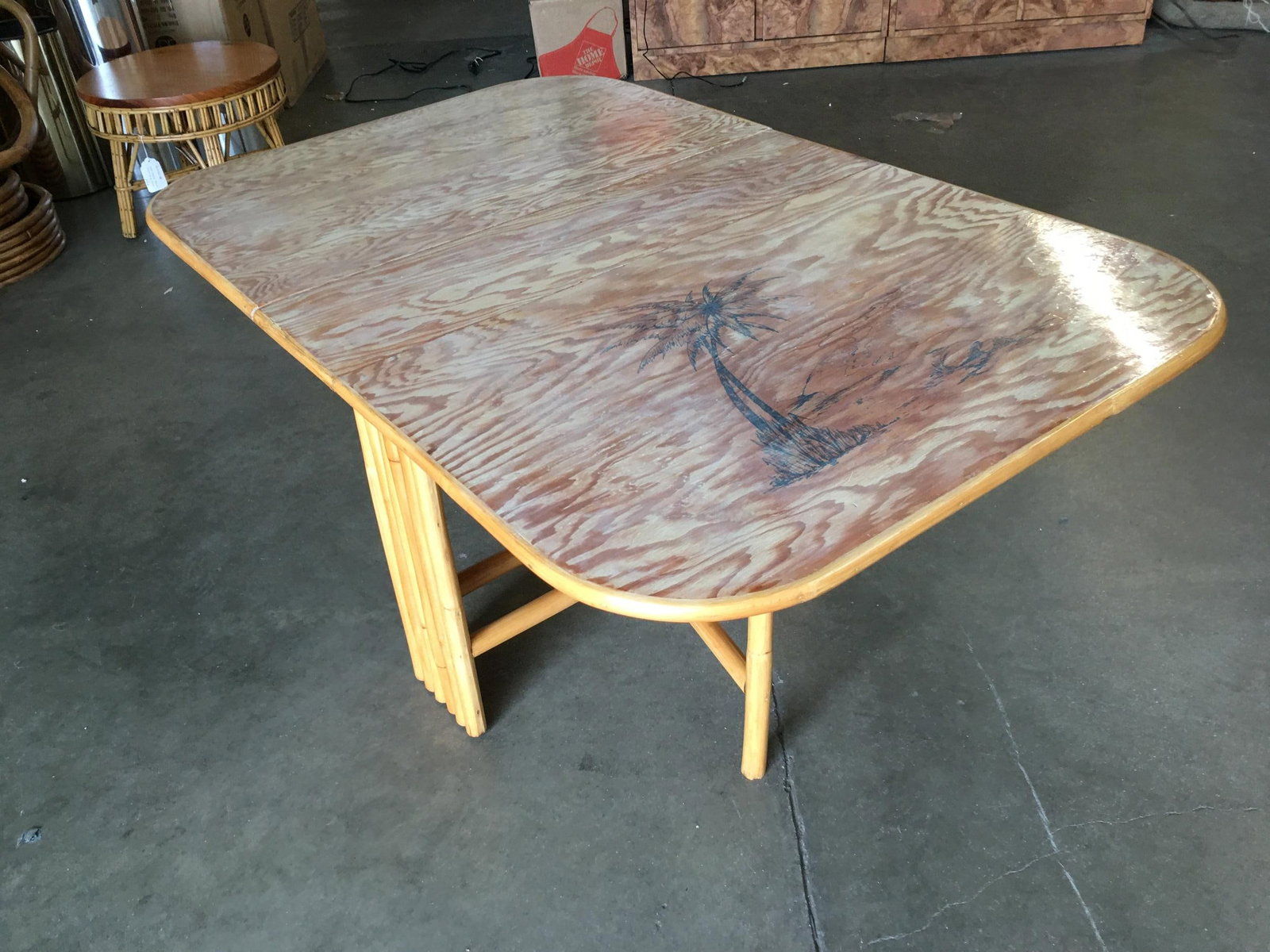 Rare Restored Gateleg Dining Table with Screen Printed Plywood Top - 8