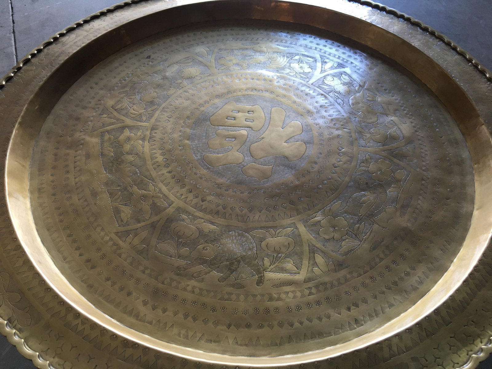 Folding Coffee Table with Brass Charger Tray - 4