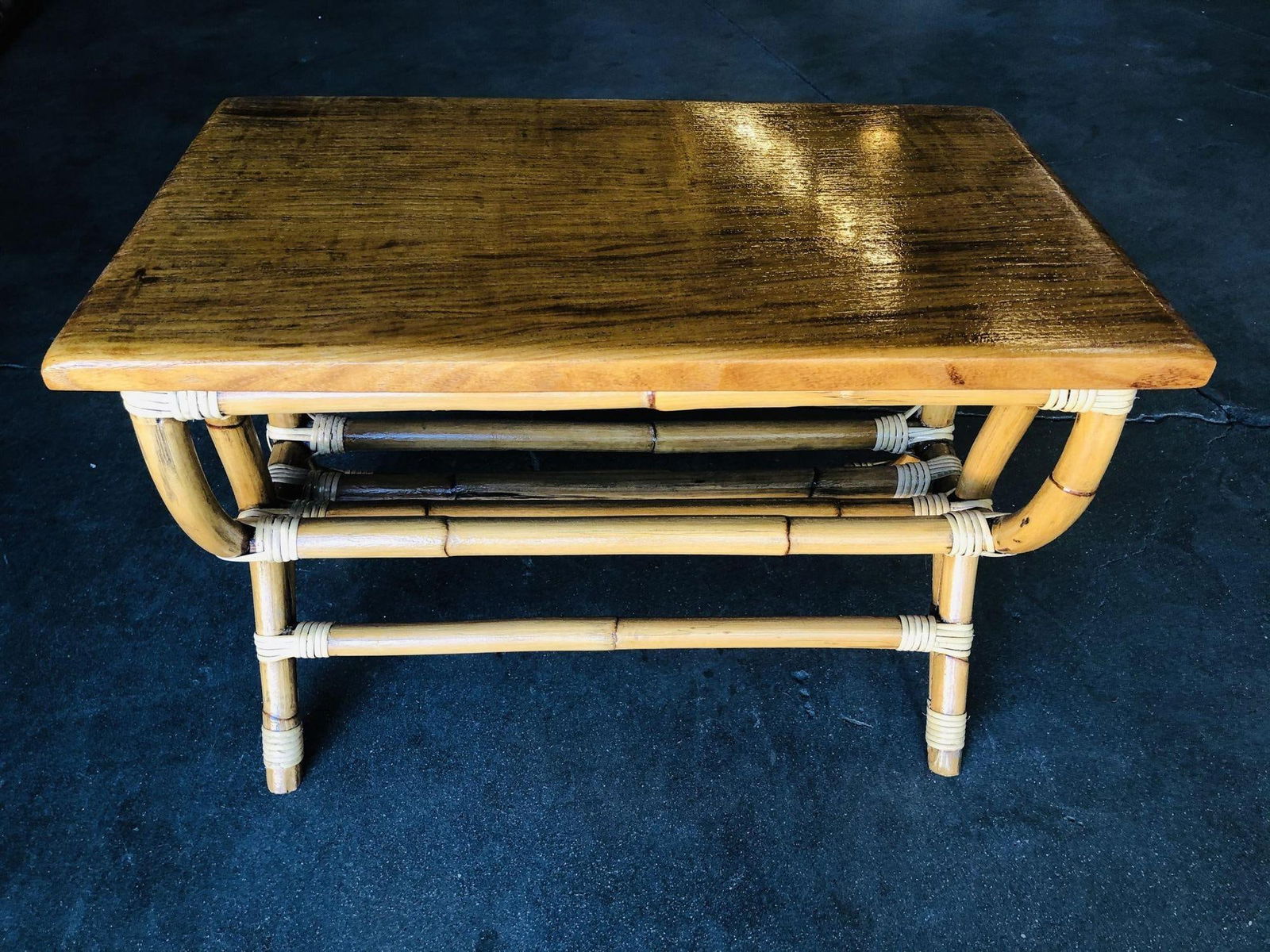 Restored Rattan "Harp" Side Table W/ Slat Underside - 4