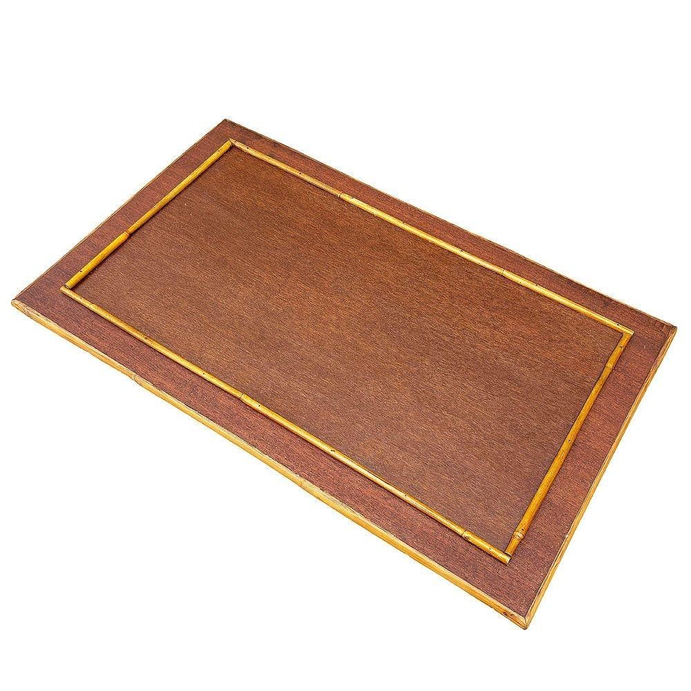 Restored Vertically Stacked Rattan Console Table w/ Mahogany Top - 4