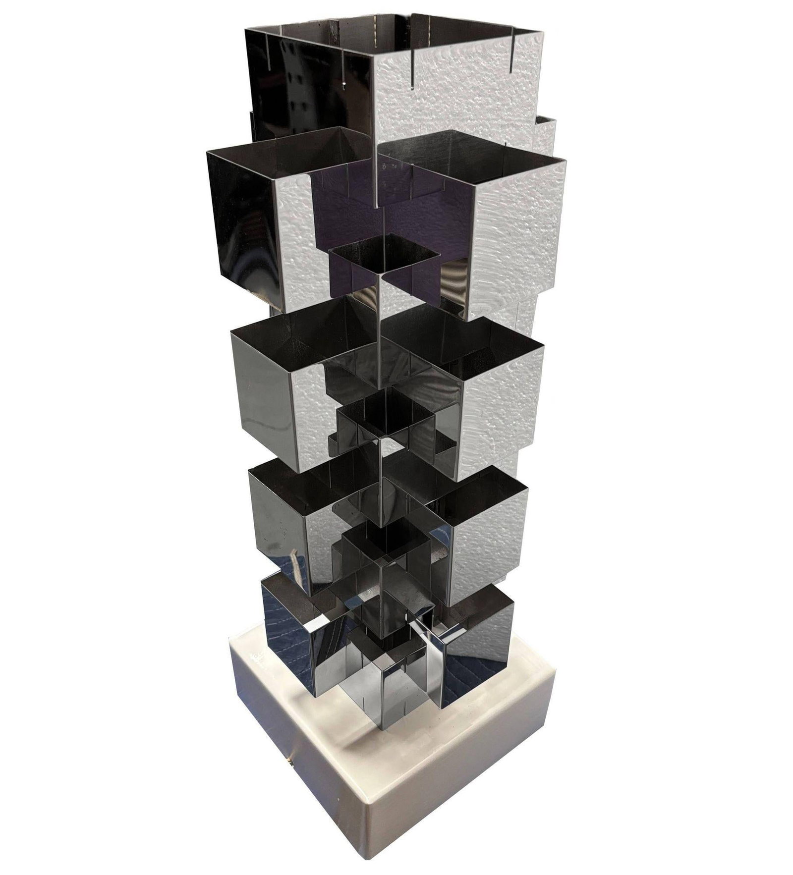 Brutalist Chrome Interlaced Column Sculpture Table Lamp by Curtis Jere - 14