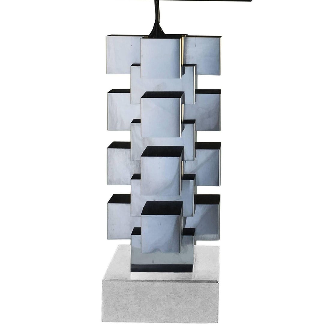 Brutalist Chrome Interlaced Column Sculpture Table Lamp by Curtis Jere - 9