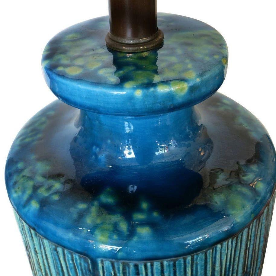 Large Aldo Londi Style Blue Rimini Art Pottery Lamp - 18