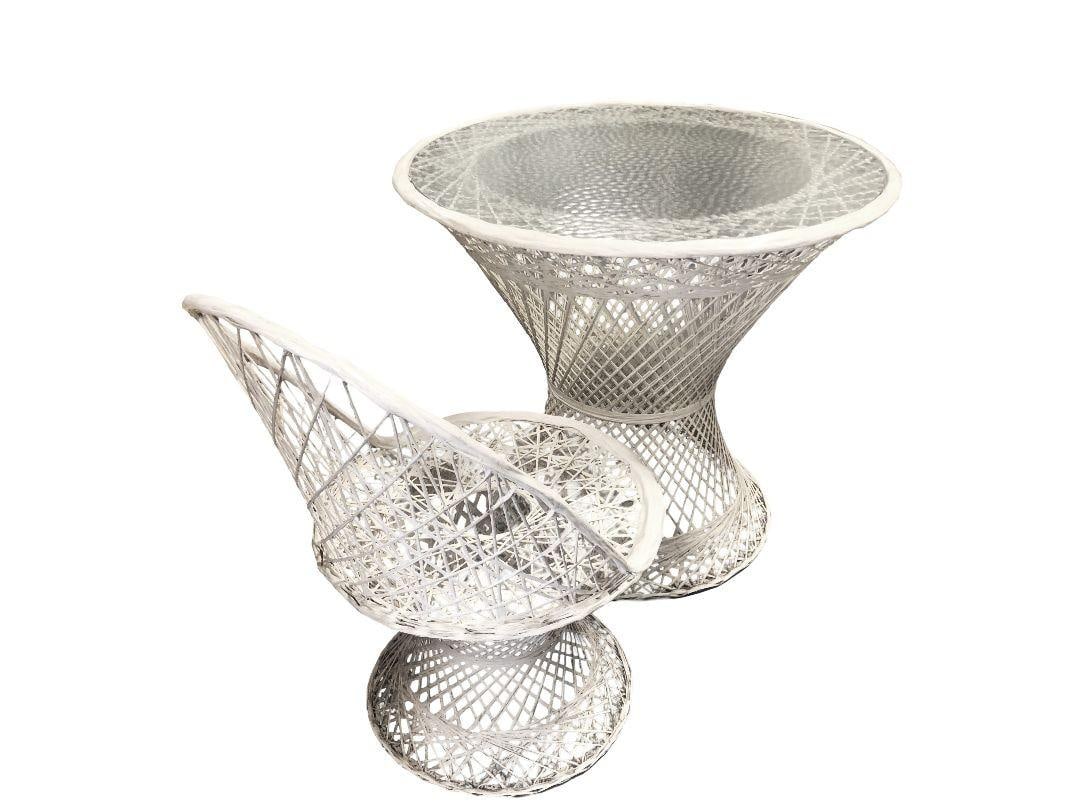 Mid Century 1970s Russel Woodard Fiberglass Table and Chairs Patio Dining Set - 8