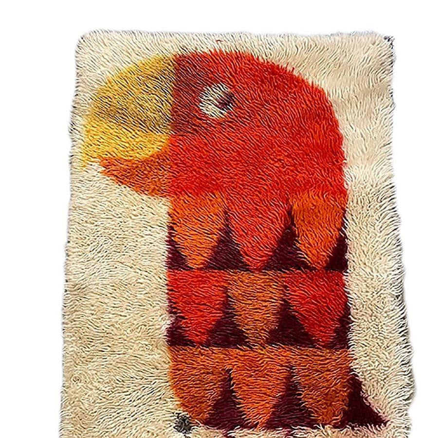 Mid-century 3' Foot Hand-Hooked Bird Tapestry Rug Wall Hanging - 5
