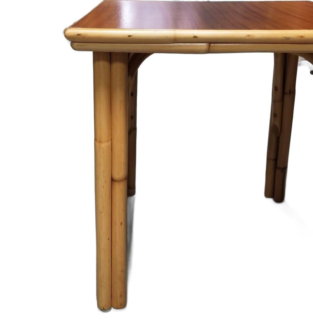 Restored Rattan Three-Strand Arched Legs Side and Drink Table with a Solid Mahog - 5