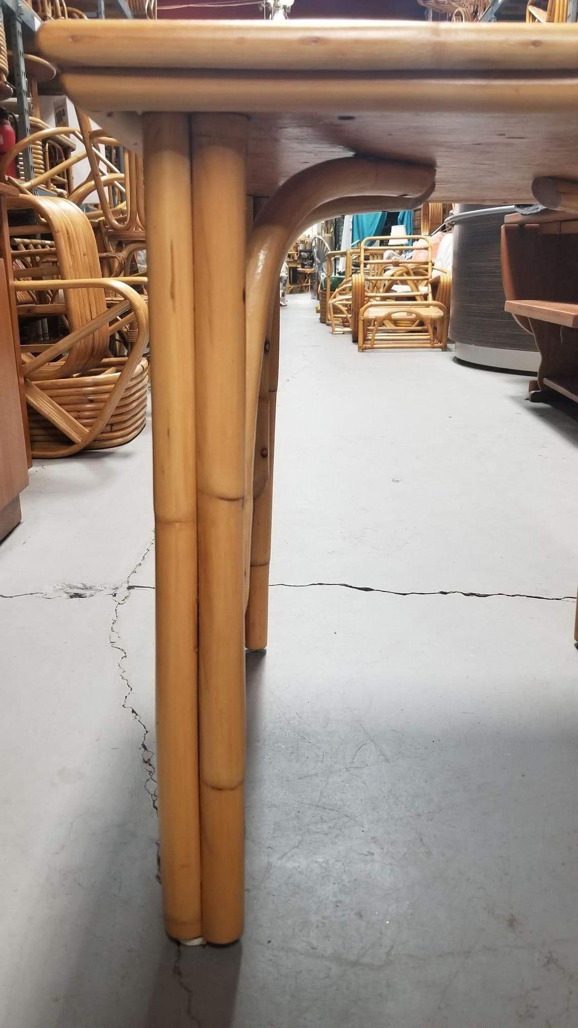 Restored Rattan Three-Strand Arched Legs Side and Drink Table with a Solid Mahog - 6