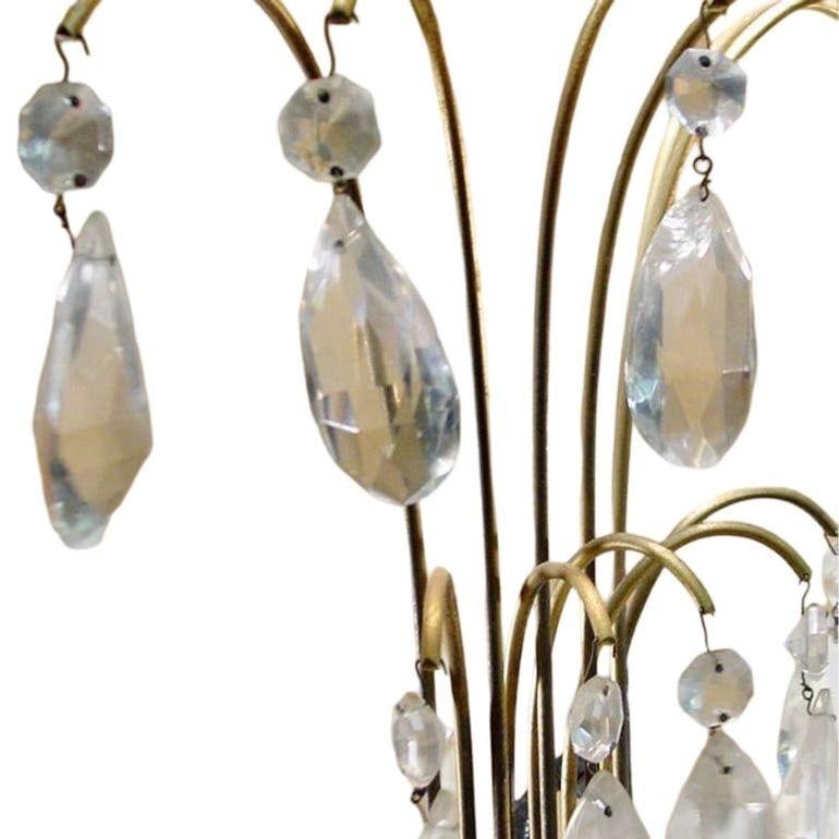 Art Deco Brass Hollywood Regency Palm Leaf Wall Sconce W/ Crystal Arms - 10