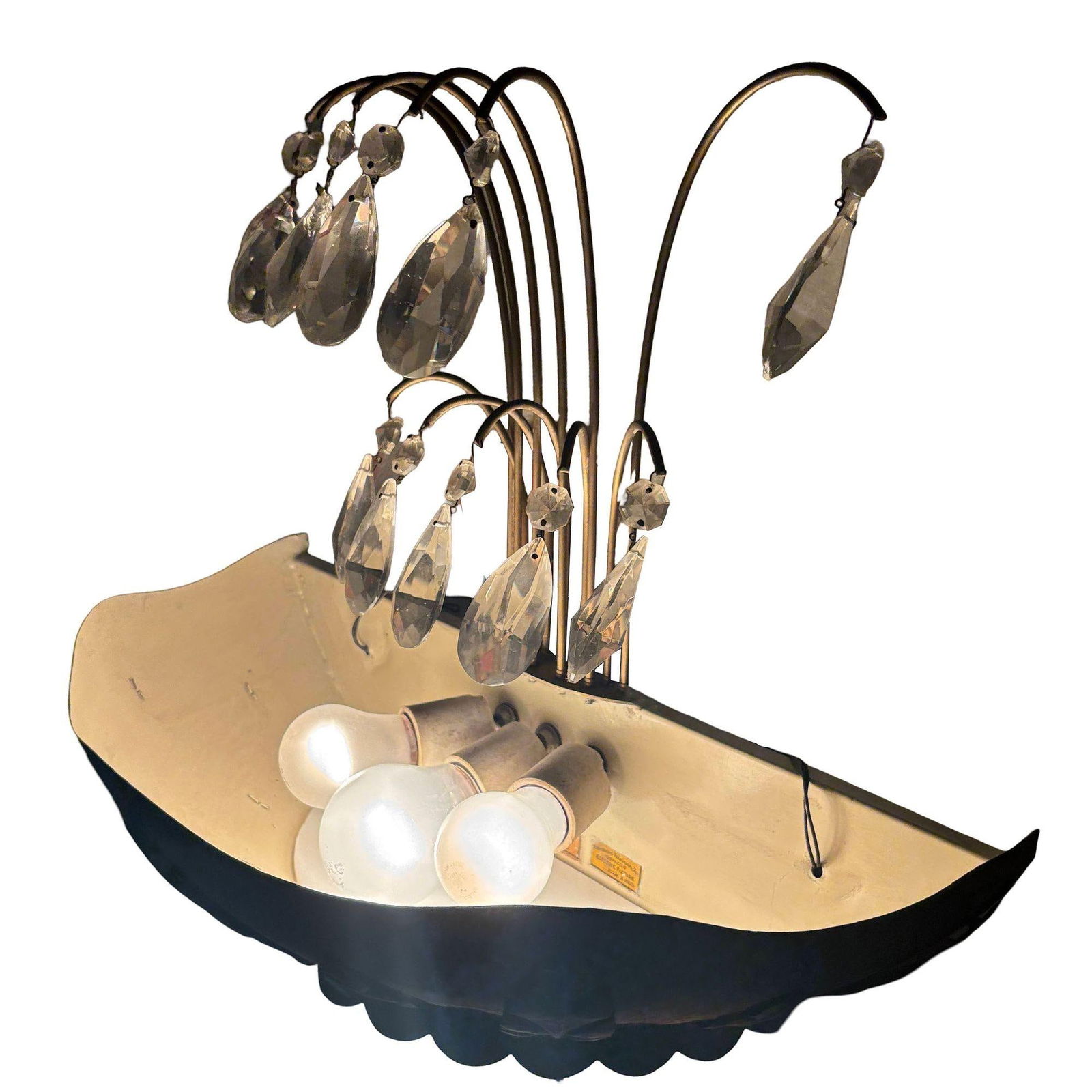 Art Deco Brass Hollywood Regency Palm Leaf Wall Sconce W/ Crystal Arms - 3