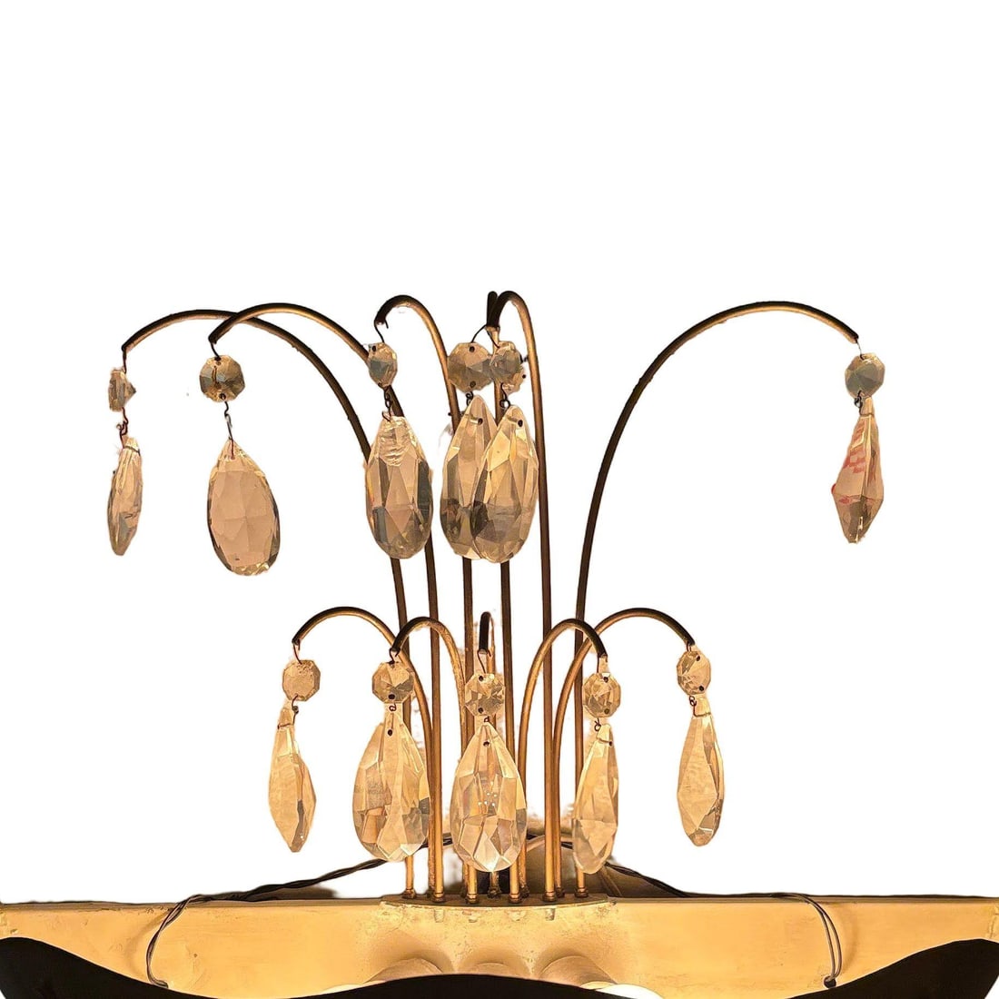 Art Deco Brass Hollywood Regency Palm Leaf Wall Sconce W/ Crystal Arms - 4