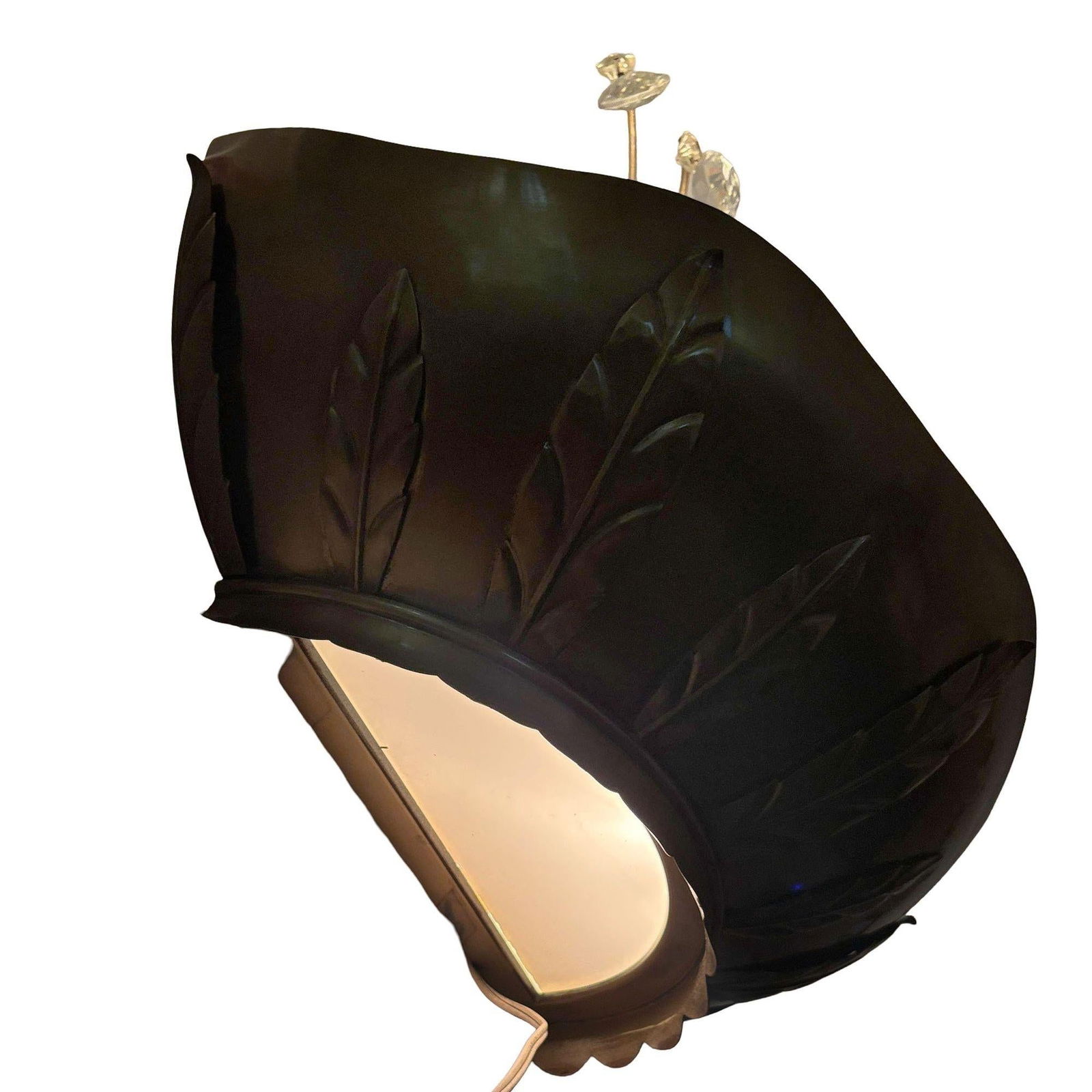 Art Deco Brass Hollywood Regency Palm Leaf Wall Sconce W/ Crystal Arms - 5