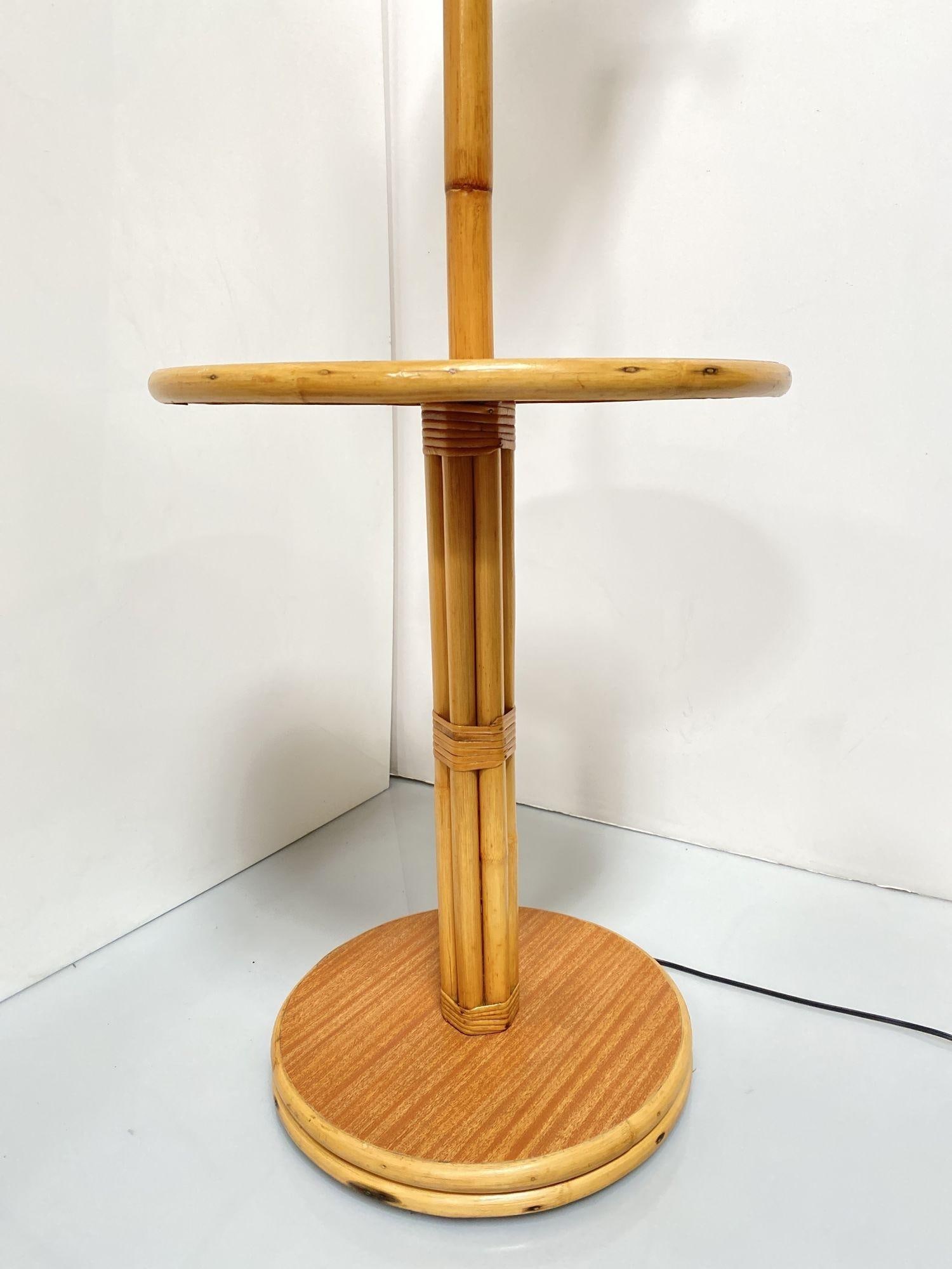 Mid Century Rattan Swing Arm Floor Lamp w/ Drink Stand - 3