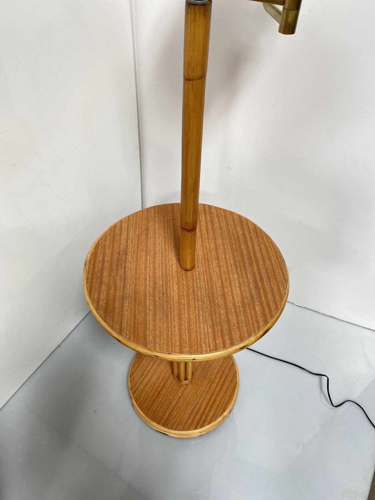 Mid Century Rattan Swing Arm Floor Lamp w/ Drink Stand - 4