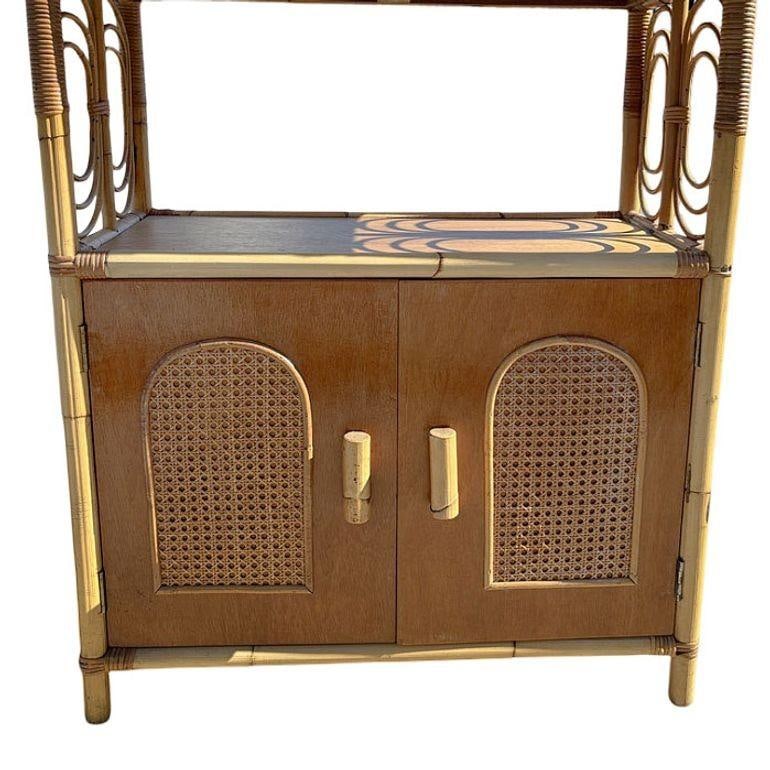 Mid-century Rattan Etagere Display Curio Cabinet w/ Mahogany Shelfs - 14