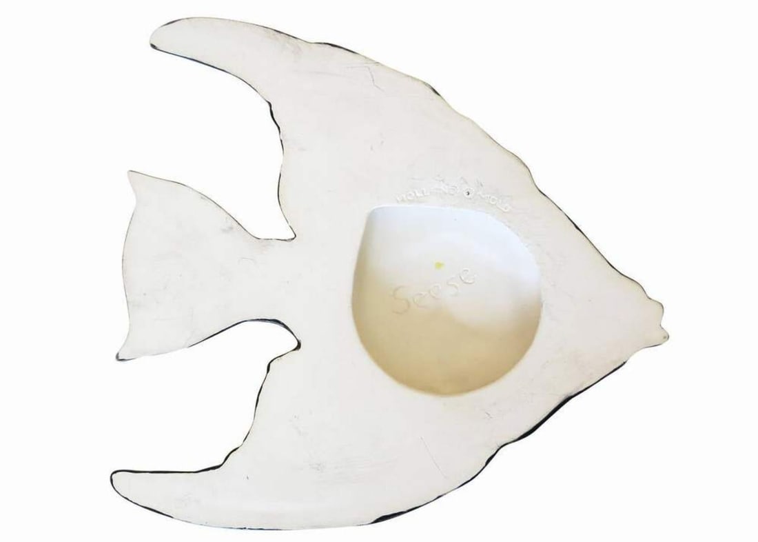 Mid-century Ceramic Black & Gold Plaster Aquatic Angelfish Wall Art, Set of 4 - 3