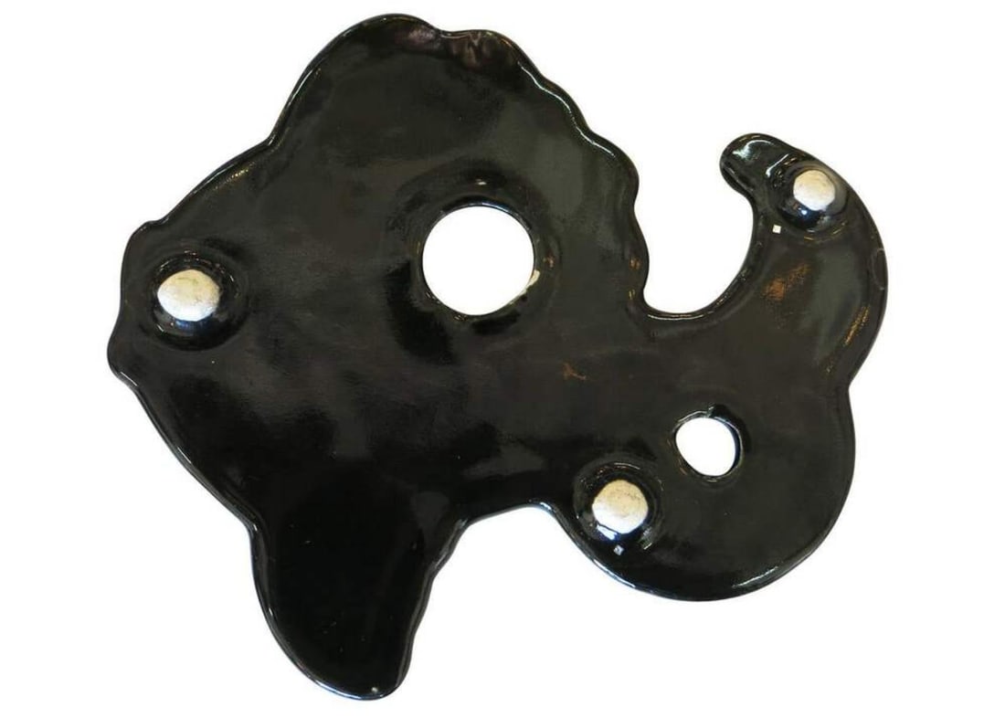 Mid-century Ceramic Black & Gold Plaster Aquatic Angelfish Wall Art, Set of 4 - 4