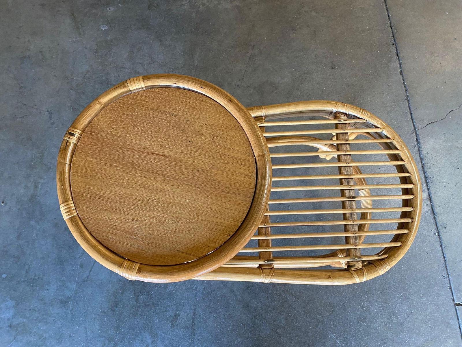 Restored Single Strand Rattan Side Table W/ Grill Top, Pair - 2