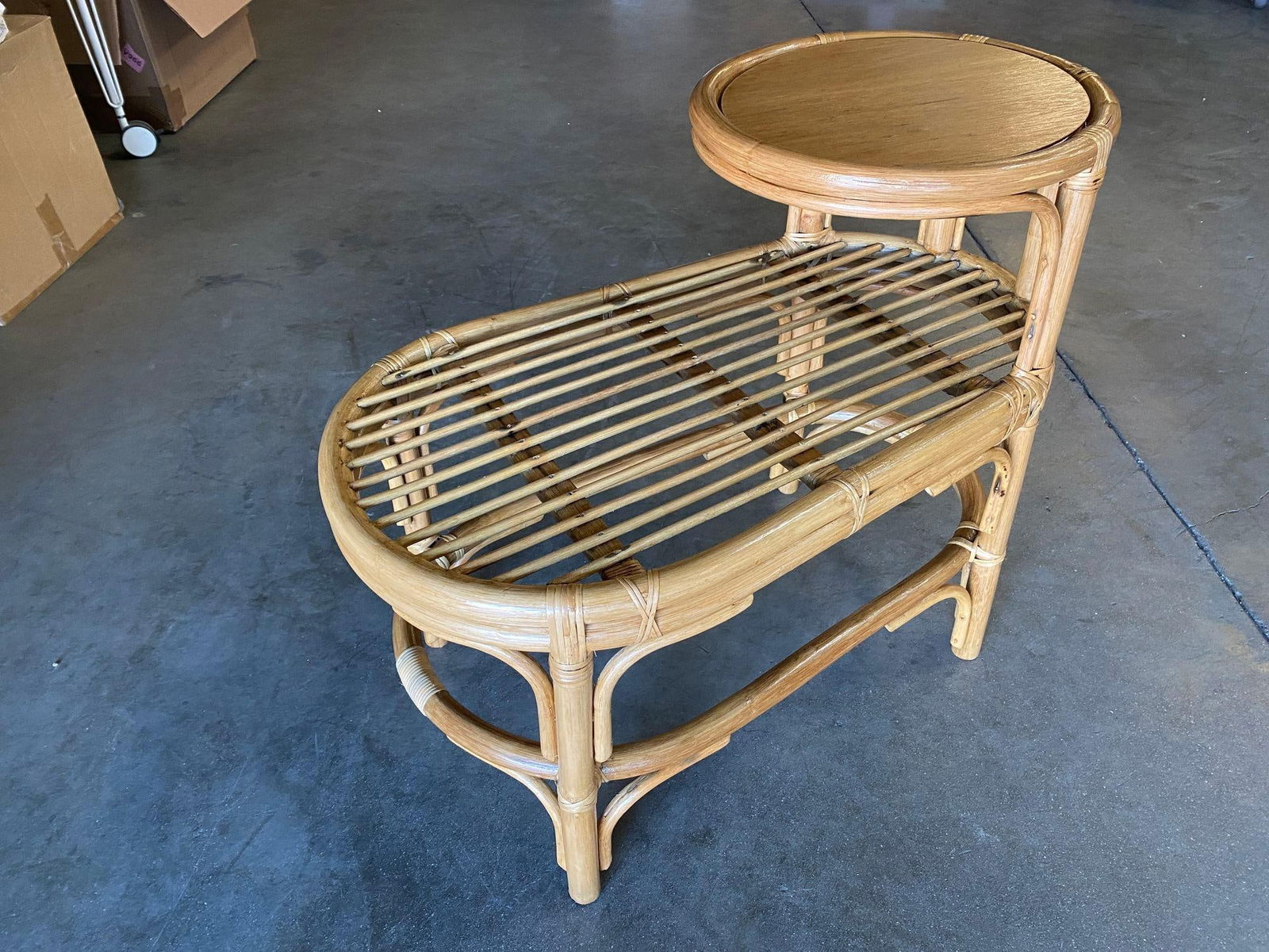 Restored Single Strand Rattan Side Table W/ Grill Top, Pair - 3