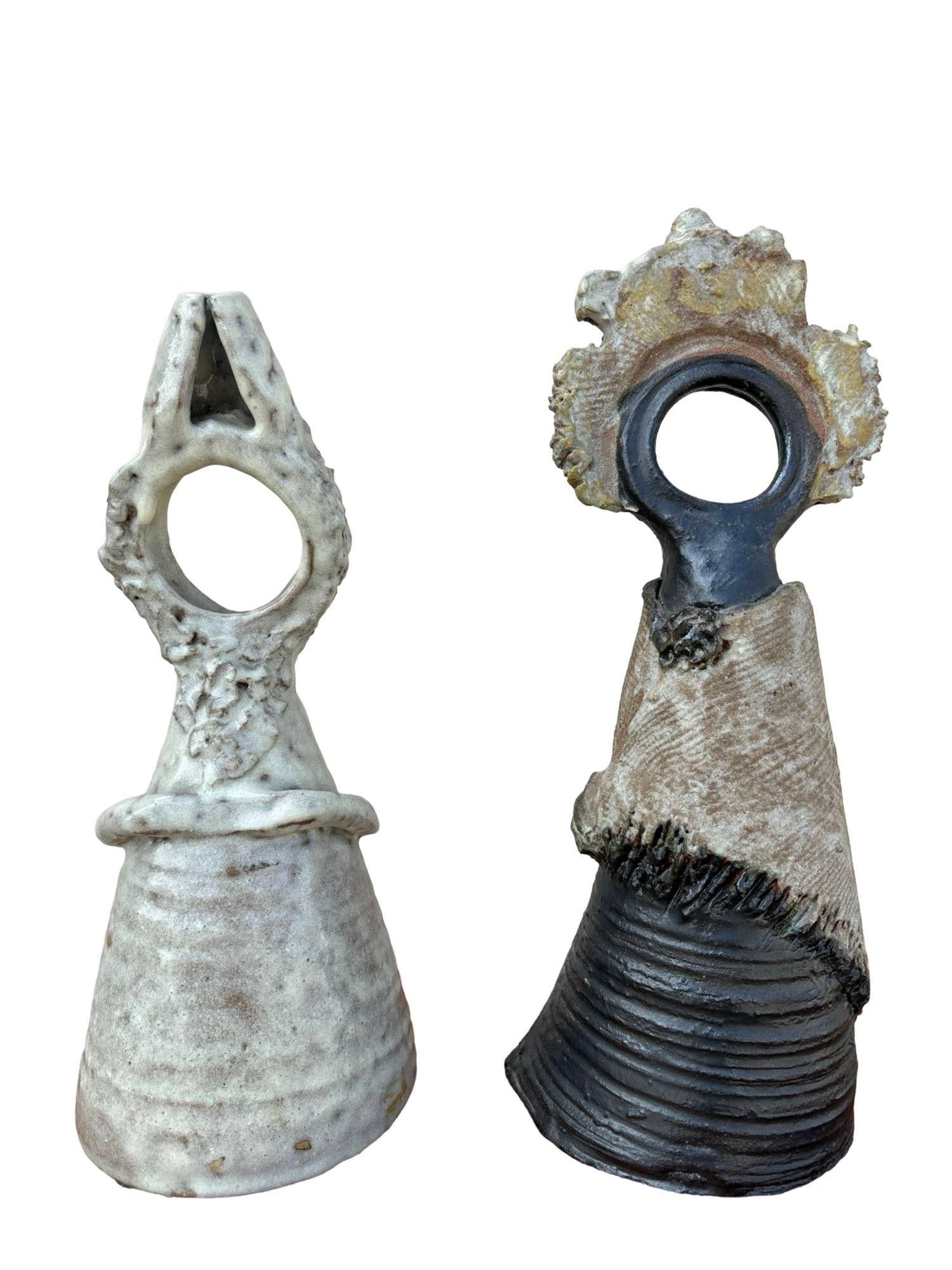 Terracota Glazed Anthropomorphic Sculpture Male and Female signed by Artist - 3