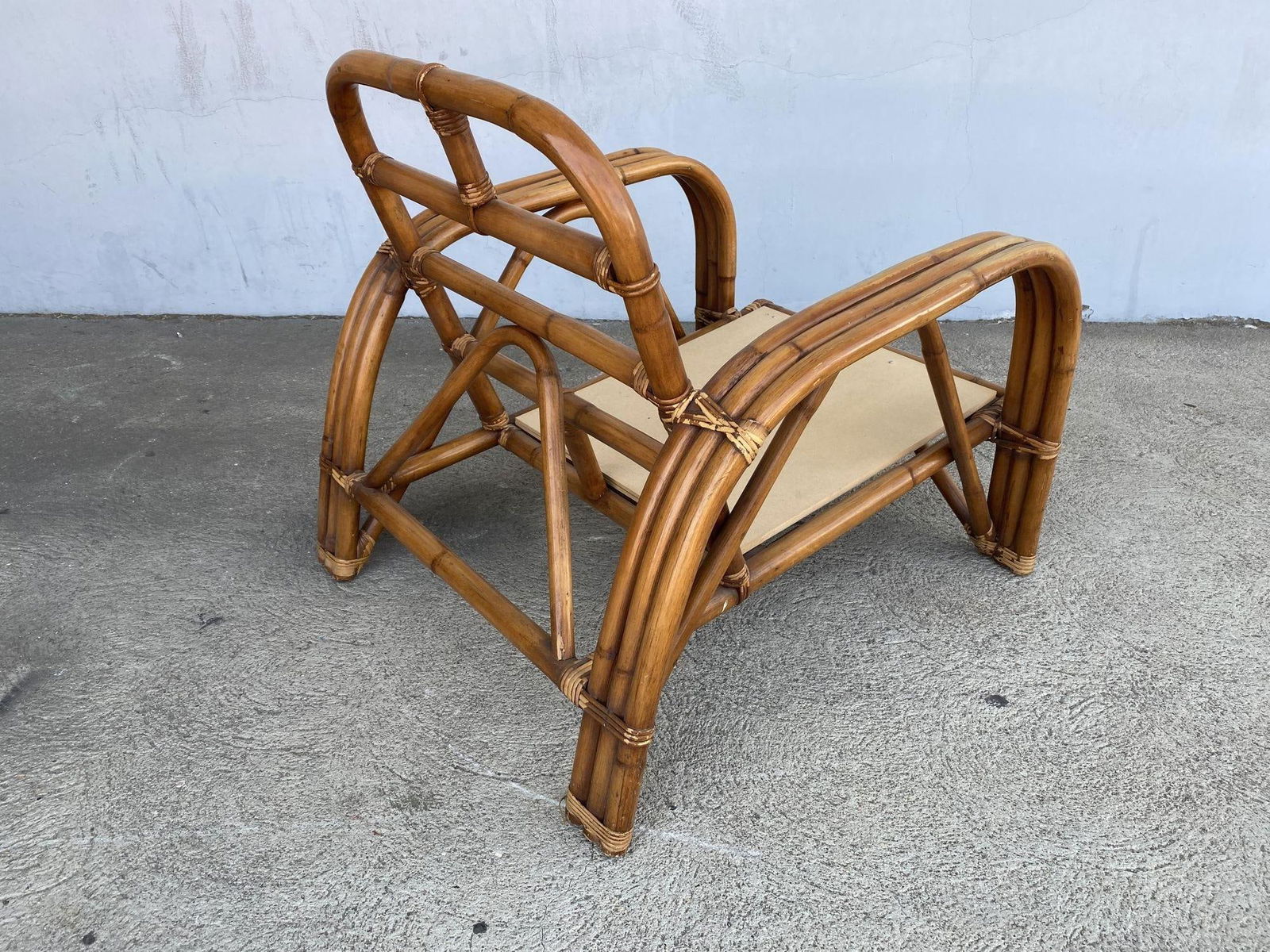 Restored Rattan Dark Stained Three-Strand "Staple" Arm Lounge Chair - 19