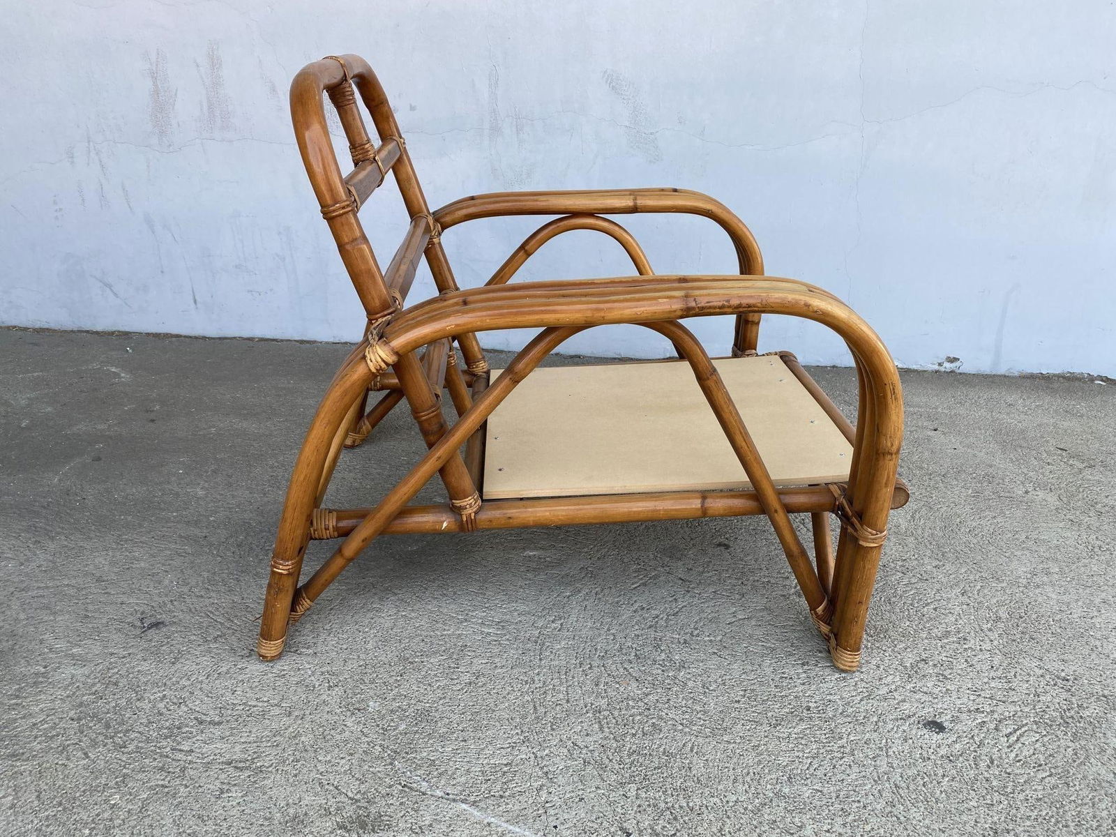 Restored Rattan Dark Stained Three-Strand "Staple" Arm Lounge Chair - 9