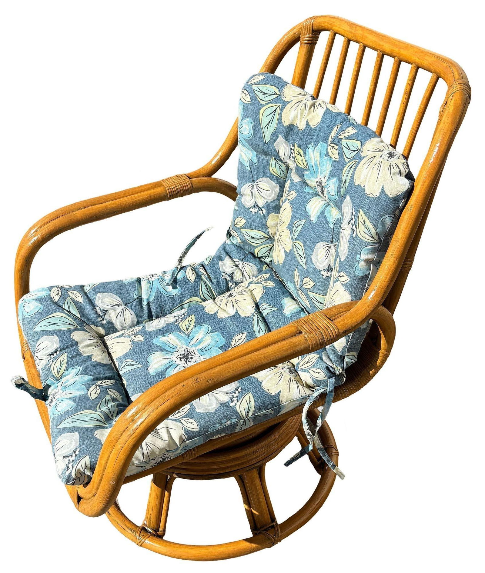 Restored Rattan Double-Strand Swivel Seat Lounge Chair - 8