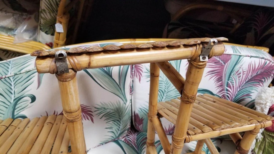 Restored Rattan & Bamboo 3 Tiered Wall Shelves - 13