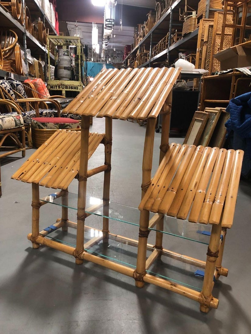 Restored Rattan & Bamboo 3 Tiered Wall Shelves - 14