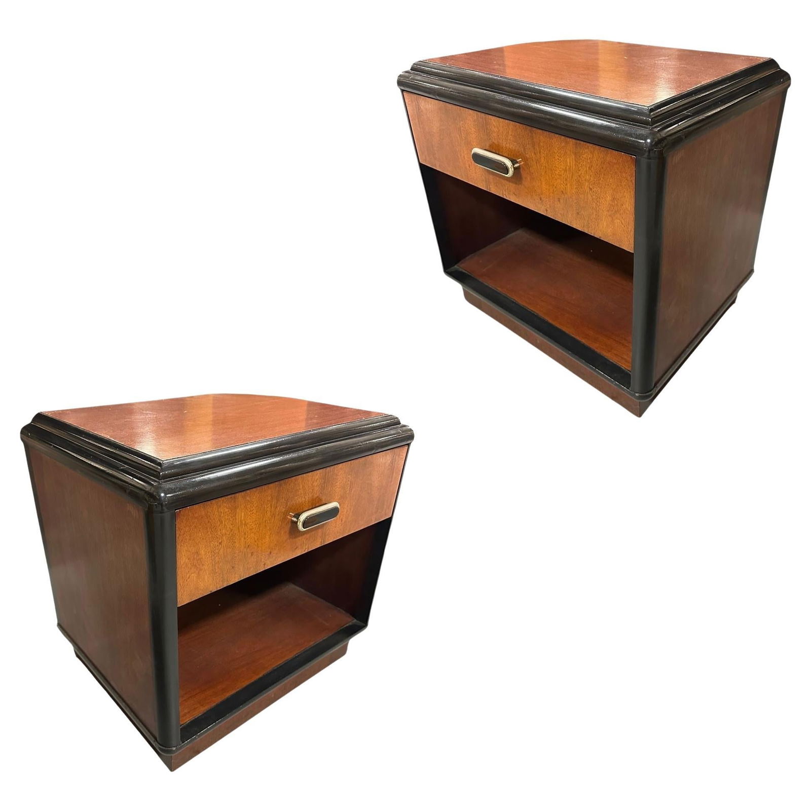 Pair of Two Toned Mid Century Modern Cherry Wood End Tables with Waterfall Edges (1 of 20)