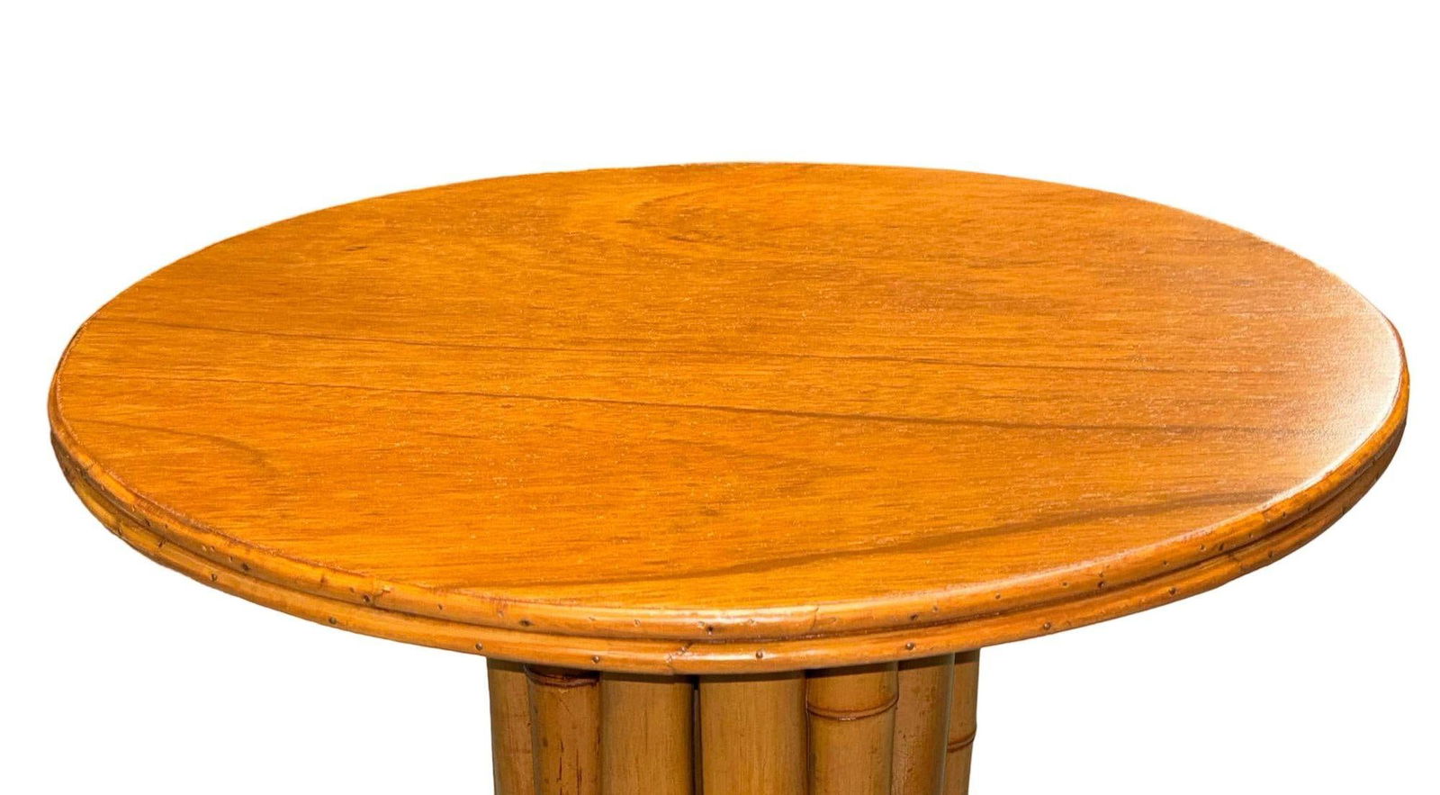 Restored Rattan & Mahogany Round Pedestal Side Table - 6