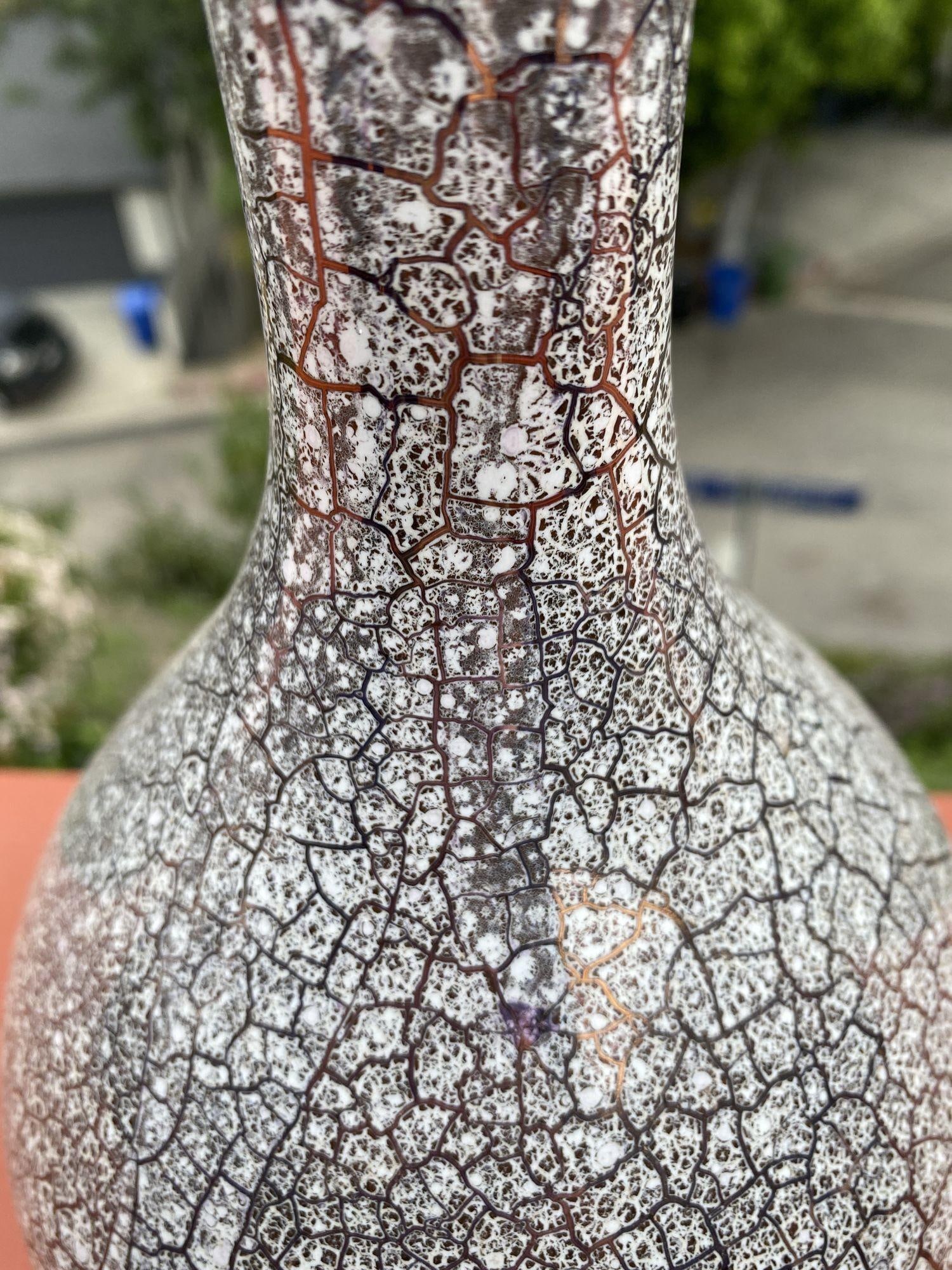Large Mid Century Silver Crackle Vase by Royal Haeger - 4