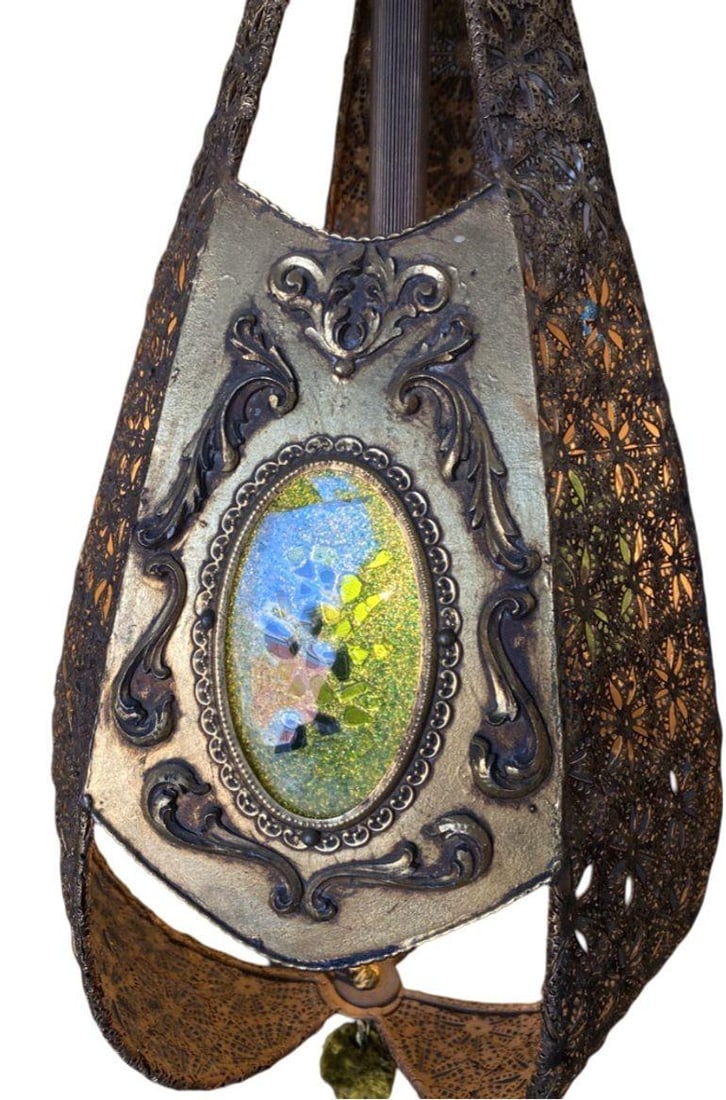 Hollywood Regency Jewel Prisms Filigree Pendant Light, Circa 1950 - 11